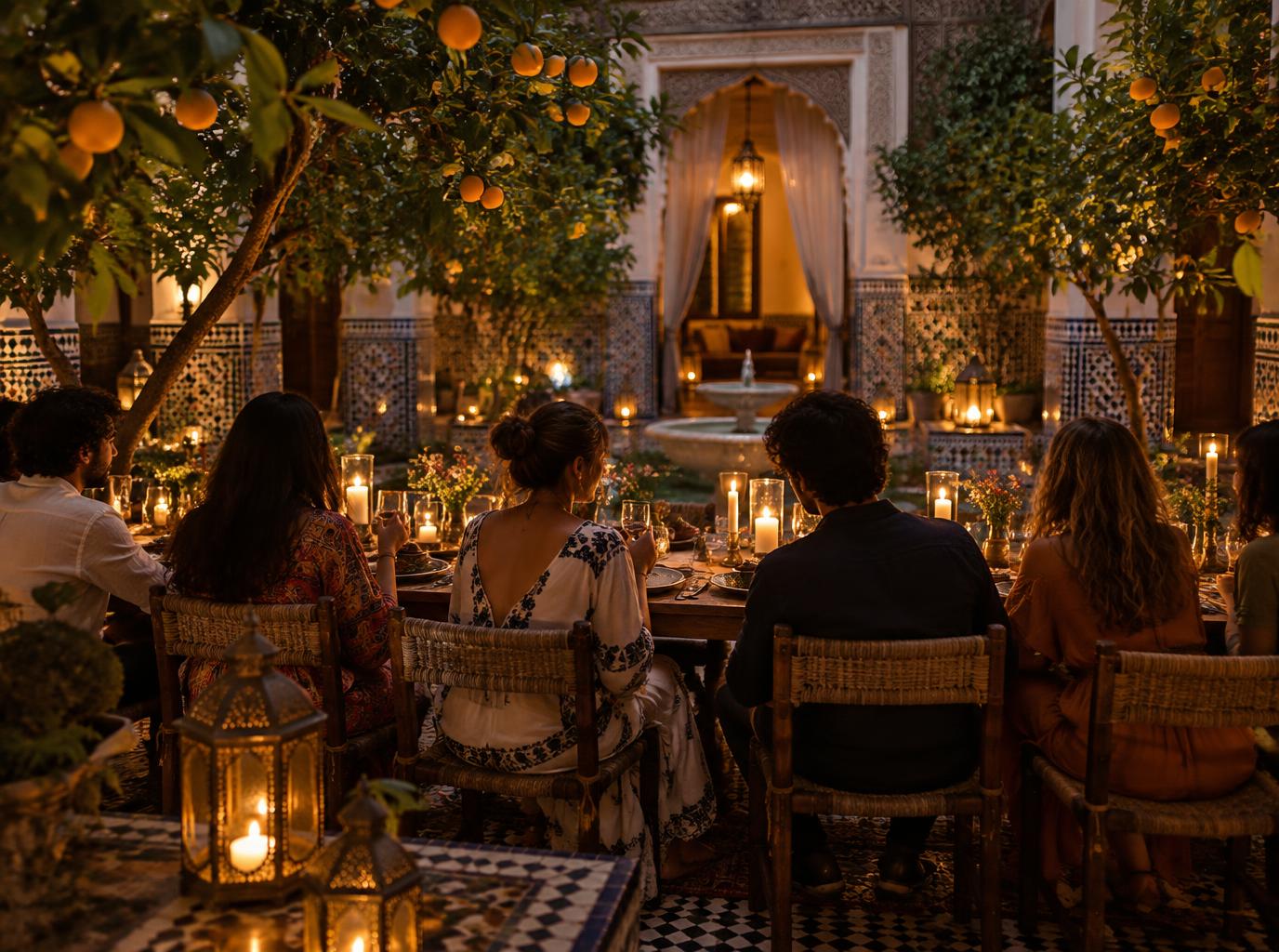 Candlelit dinner in the riad courtyard